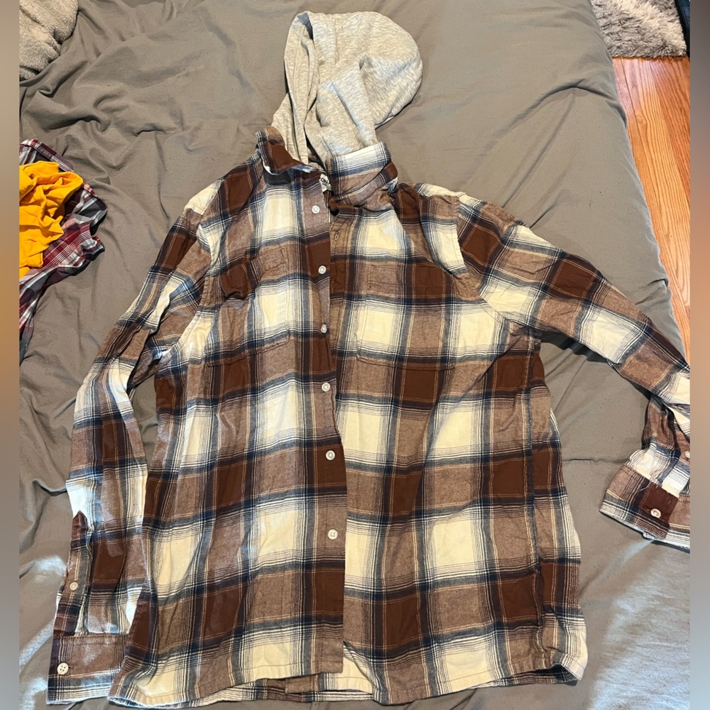 Arizona Jean Company Brown Plaid Hoodie Shirt